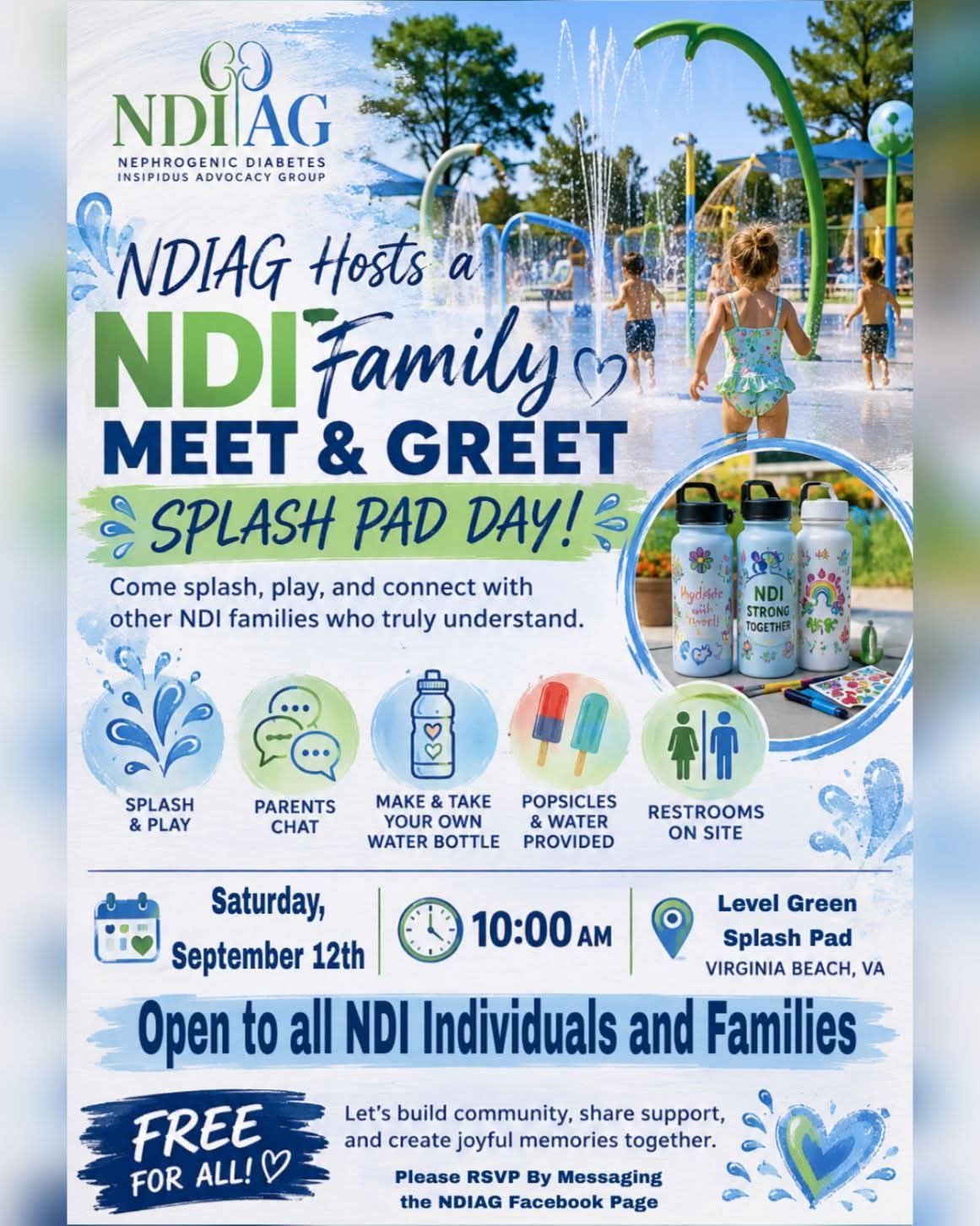 NDIAG NDI Family Meet & Greet Splash Pad Day flyer